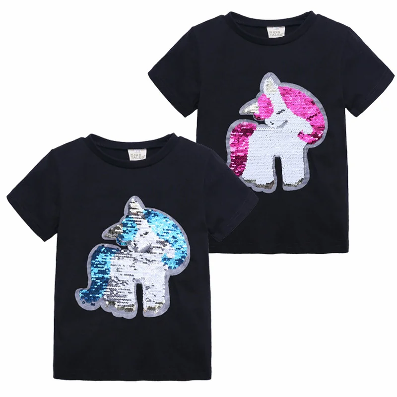 2020 футболки для девочек детская Волшебная Двусторонняя хлопковая Повседневная