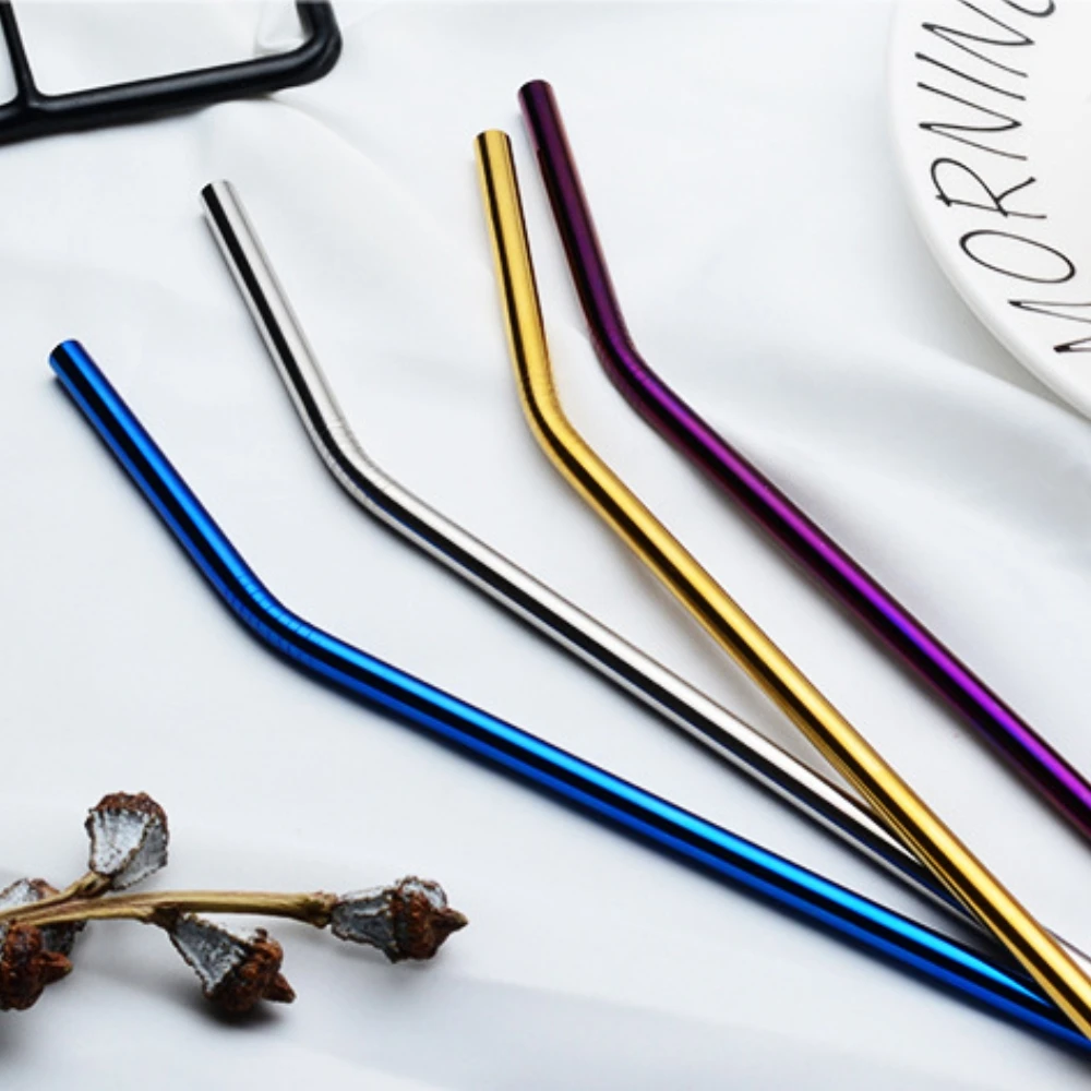 50PCS Reusable Drinking Straws Metal Stainless Steel Bent For Drink Home Bar Accessories 215mm | Дом и сад