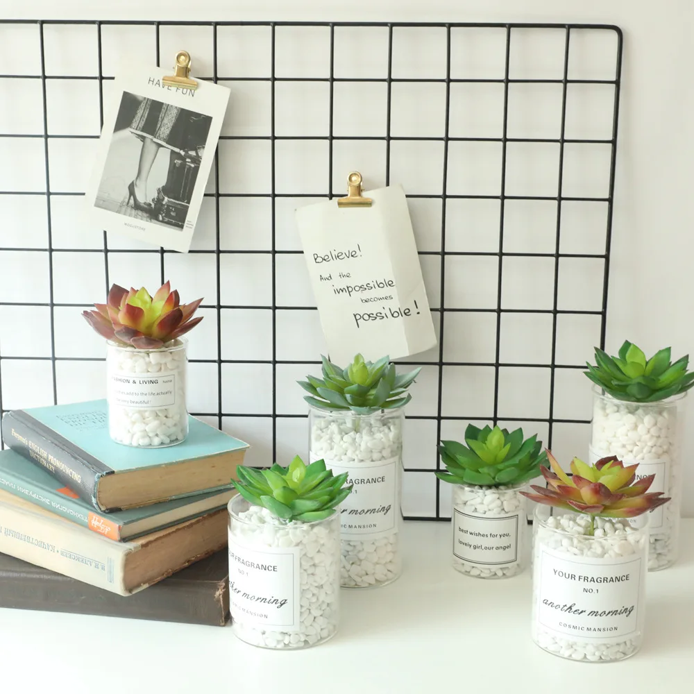 Суккуленты Искусственные цветы снежного лотоса в вазе Зеленые растения для дома, сада, спальни, вечеринки, офиса, письменного стола, комнаты Мини-декорация бонсай.