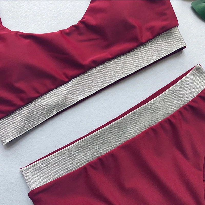 

Summer Two Piece Set Women Tracksuit Sexy High Waist Briefs & Crop Top Ladies Solid Color Sequin Lady Beach Clothing