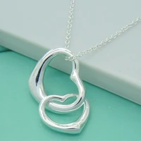 hot sale 925 sterling silver necklace double heart pendant necklace silver chain woman wedding jewelry gift