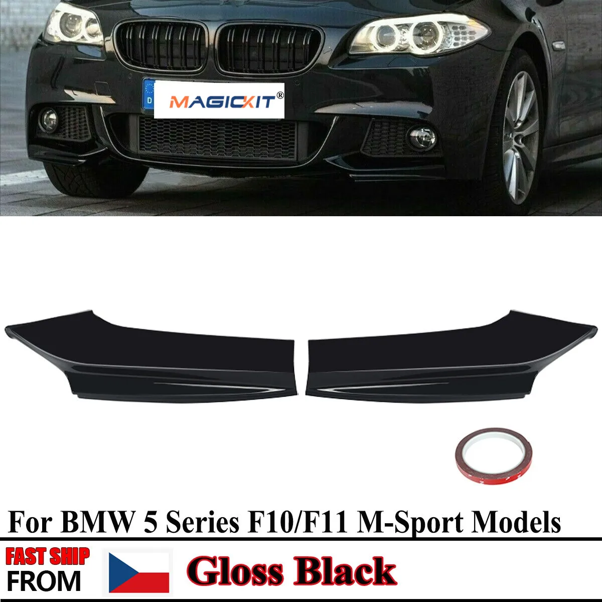 MagicKit Set Performance Front Spoiler Splitter Flap Black Gloss For BMW F10 F11 M Sport