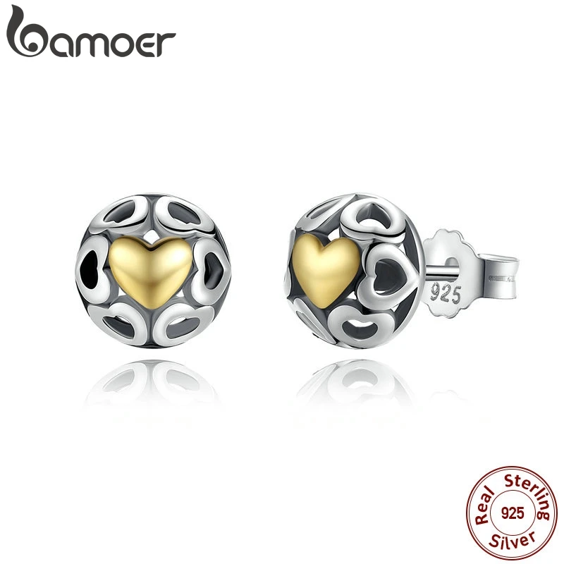BAMOER Brincos 925 пробы серебряные серьги-гвоздики My One True Love для женщин, ажурные серьги в форме сердца, хорошее ювелирное изделие PAS443
