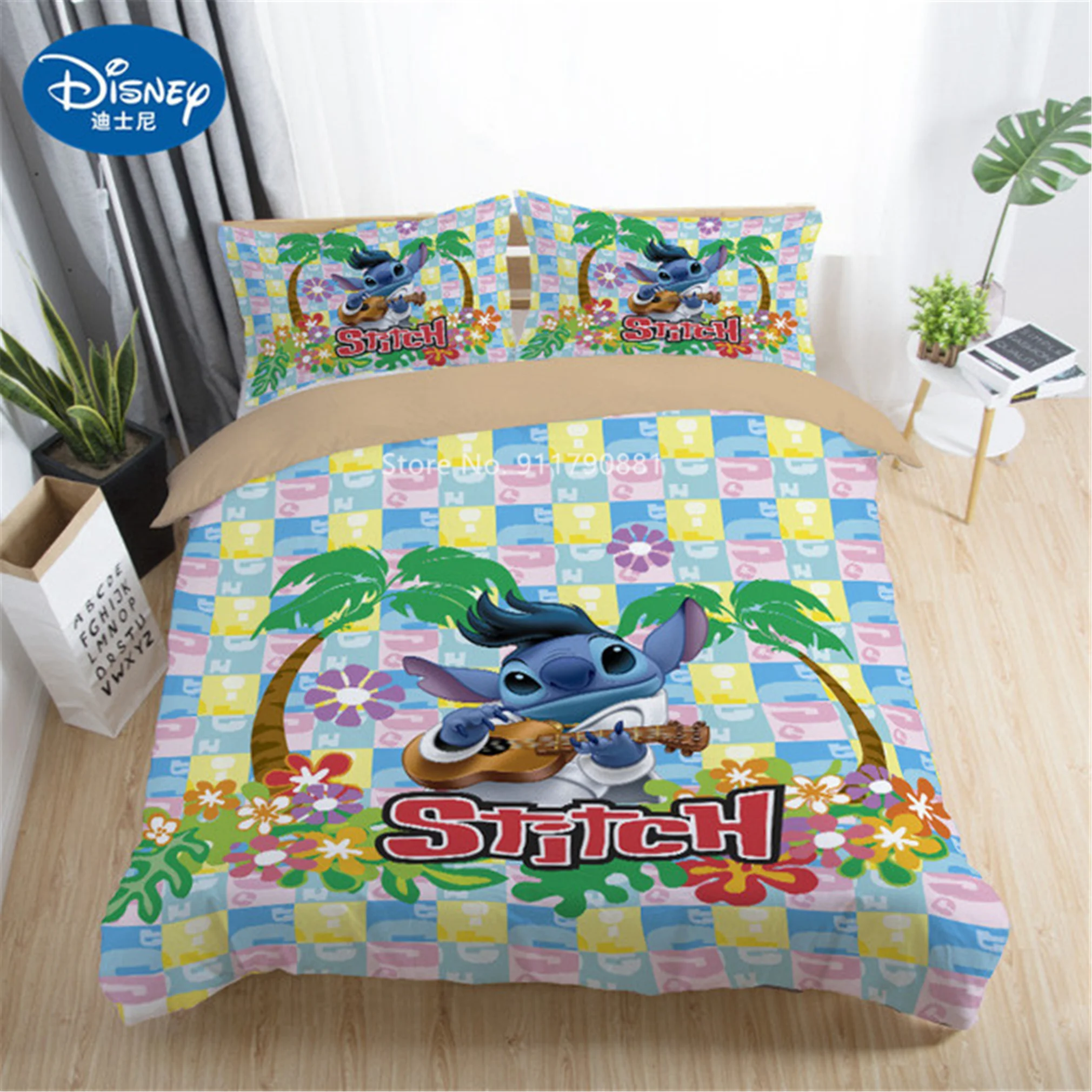 

Disney Cute Stilch Pattern Bedding Set Yellow Blue Duvet Quilt Cover Pillowcase Cartoon Children Bedroom Decor Home Textile