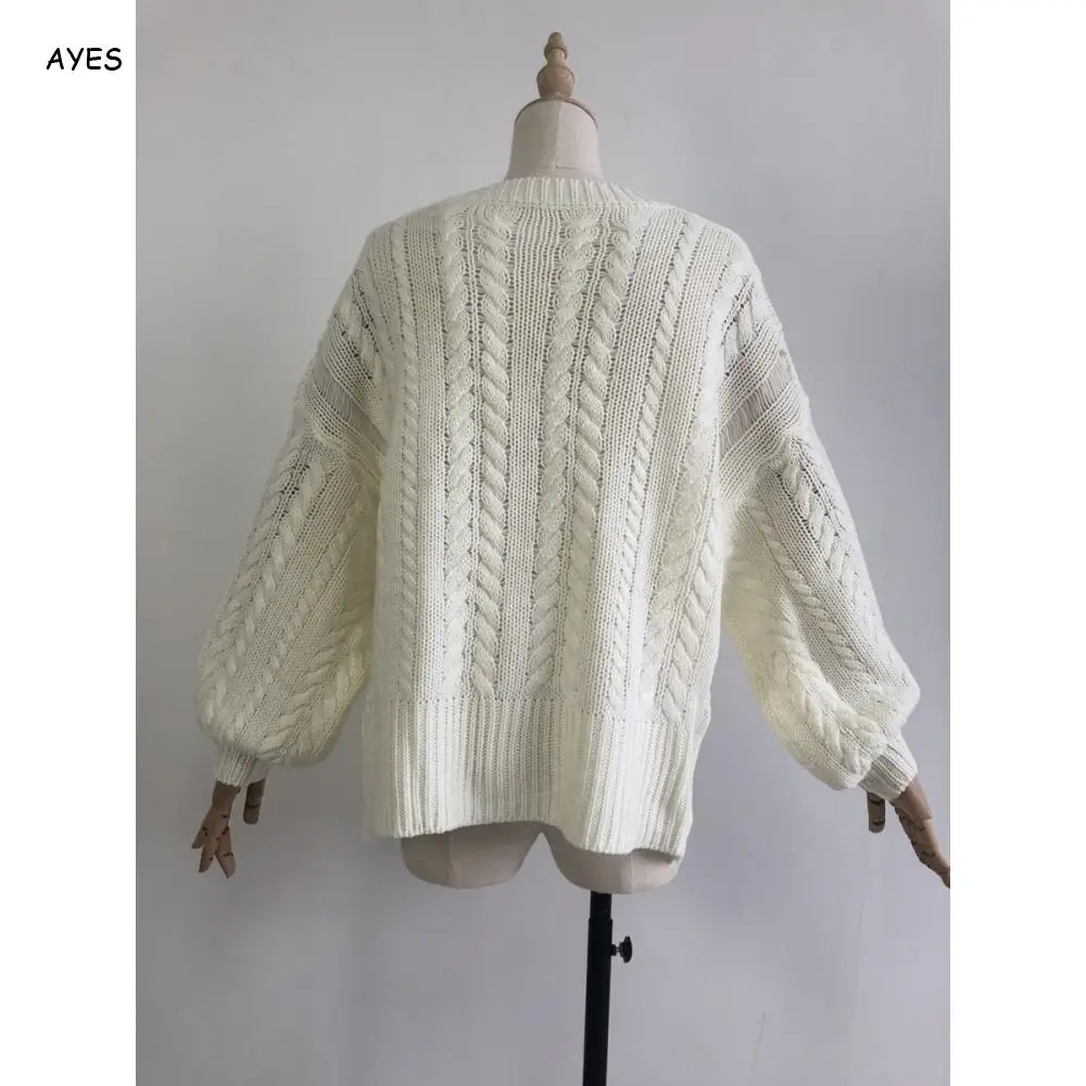 

Elegant White Sweater Pullovers Women 2019 Fashion Knitted Sweater Ladies Office Knitwear Tops Long Sleeve Hollow Loose Pullover