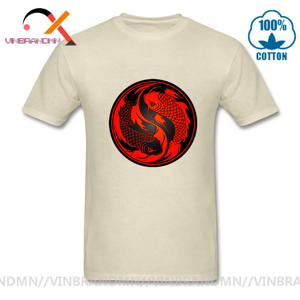 Novelty Design Yin Yang Carp Flyfish Tees Japan Style Koi Fish T-Shirt men's Cheap Price Adult Short Sleeve Cotton Tshirt man | Мужская