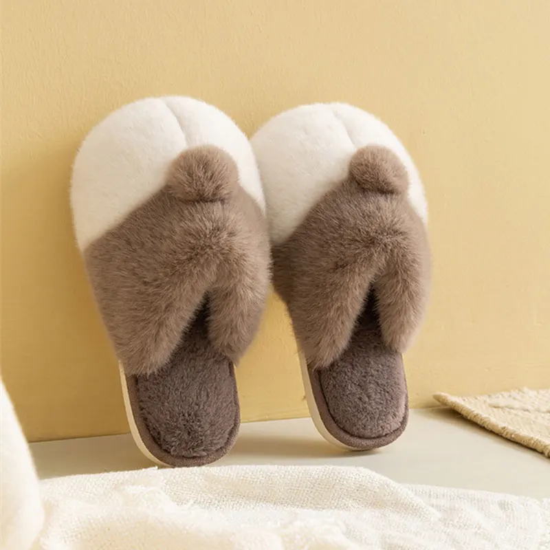 Новинка зимние меховые тапочки для дома для пар Роскошная домашняя теплая плюшевая обувь для влюбленных Нескользящие женские меховые тапо...