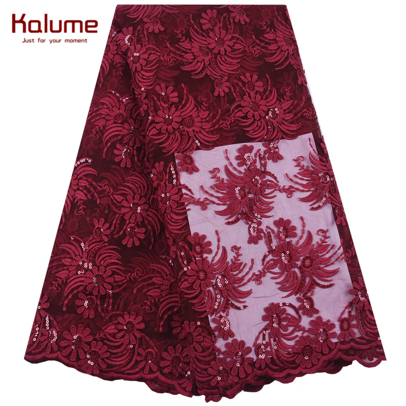 Kalume Африканское молочного цвета Шелковое кружево ткань красная французская 3D