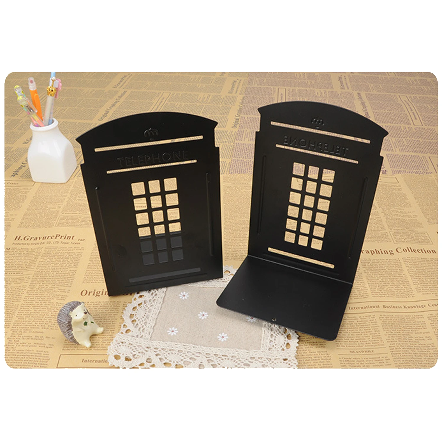 Винтажные подставки для книг с телефонной будкой 2 шт. тяжелые металлические дома