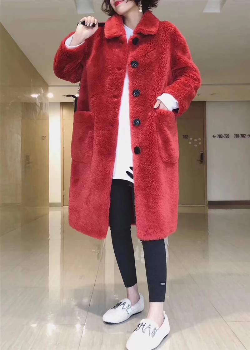 

Fashion High Quality 100% Real Wool Fur Coat Autumn Winter 2021 Long Warm Female Jacket Women's Coats Ropa Para Mujer Zjt1913