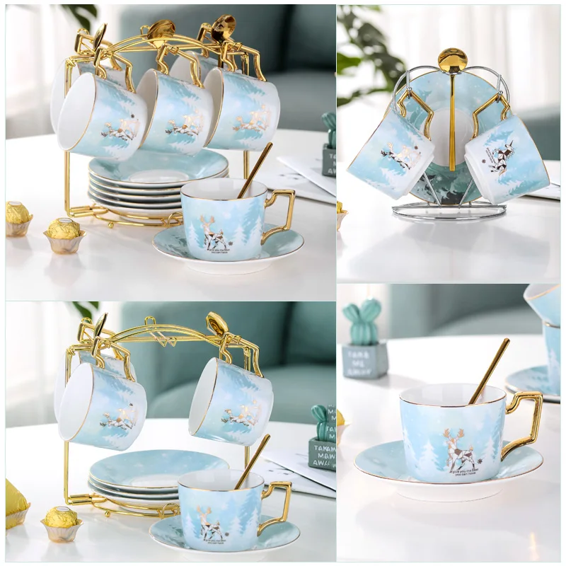 Чайная чашка и блюдце 200 мл в новом стиле фарфоровая кофейная фэнтези лес