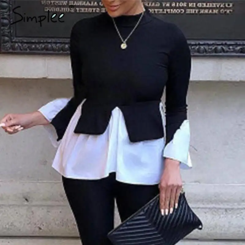 Simplee модная женская блузка из двух частей рубашка с длинным рукавом в стиле