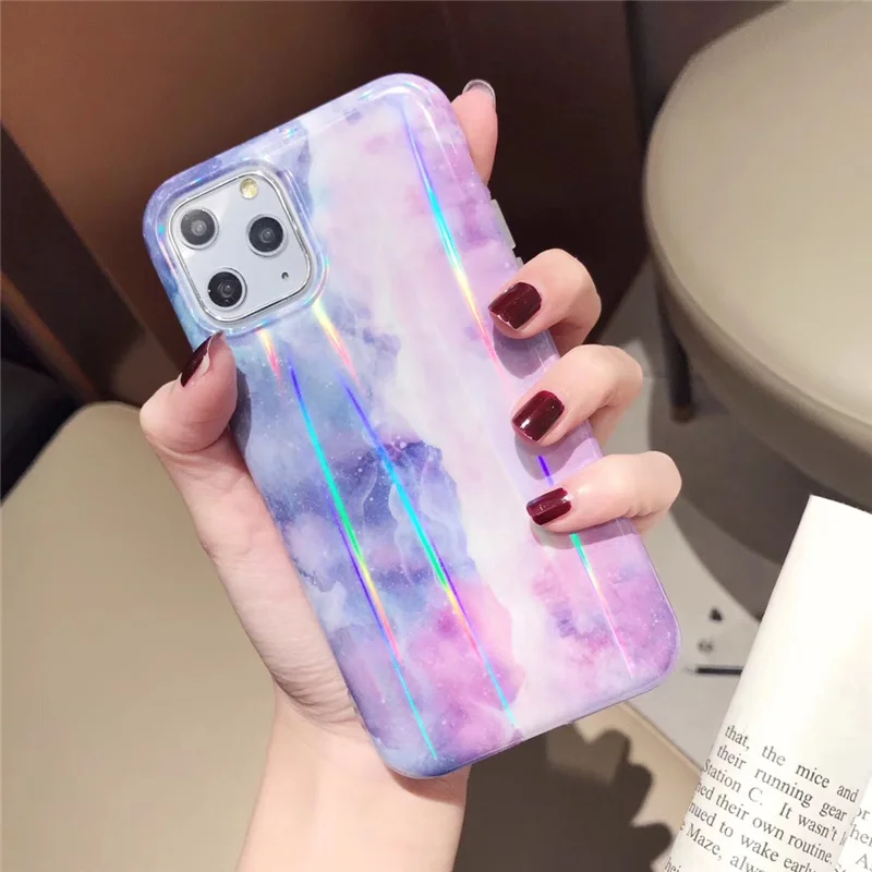 H Aurora laser phone case for iphone 11 11Pro Max case for iphone X XR XS Max 7 8 6 6S Plus Gradient color case capa - Цвет: H