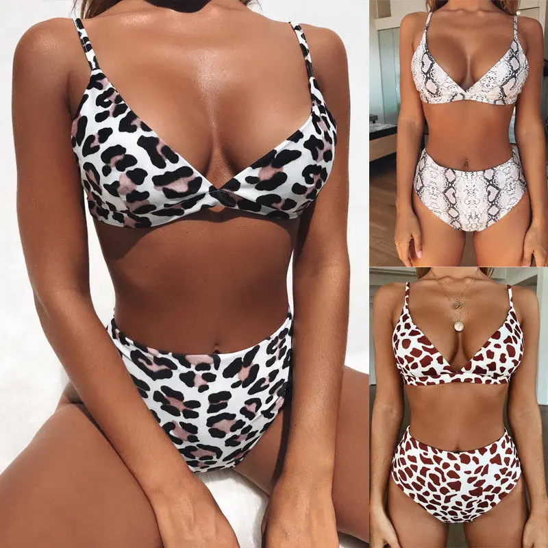 

IMCUTE Fashion Women Ladies Padded Push Up Leopard print Bandage Bikini Push-up Padded Bra Swimsuit Bathing 2pcs Set Swimwear /F