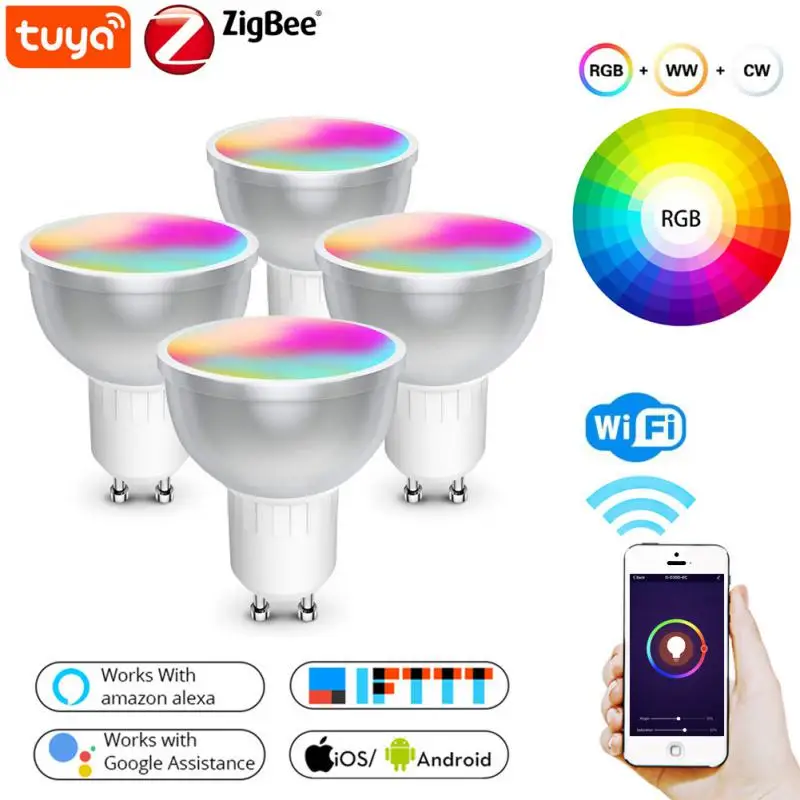 

5W 400LM Tuya Zigbee Wifi 3.0 GU10 RGBCW Smart LED Lamp Spotlight Light Bulb Work With Smart Life App Alexa Google Home