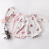 autumn knitted baby romper cherry printed newborn baby clothes 100 cotton knit sweater toddler infant baby jumpsuit overalls