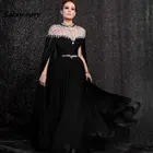 Yousef Aljasmi черное шифоновое длинное арабское вечернее платье с рукавами-накидками Кристаллы Стразы платье с высоким воротником для матери невесты