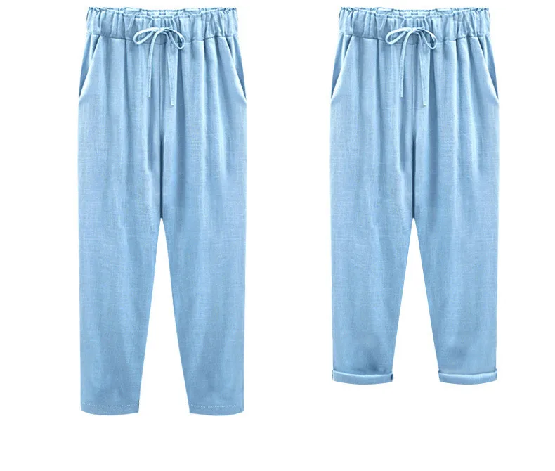 

2021 Brand New Women's Trousers Cotton Hemp 9 Points Pants for Female Solid Color Loose Thin Trouser