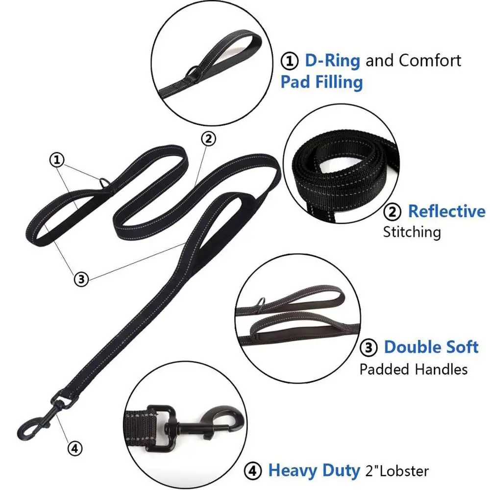 Светоотражающий Поводок для собак двойные тренировочные поводки с двумя ручками