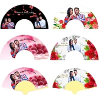 100pcslot customized silk fabric folding fan with bride grooms picture wedding date printed hand held wedding gift favor