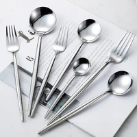 304 stainless steel bright portuguese western food knife fork and spoon gift tableware dessert tableware dinner set cutlery 6pcs