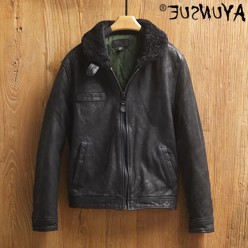 

Men's jacket, vintage sheepskin coat, tight fitting, mg2-k2111 kJ, autumn e