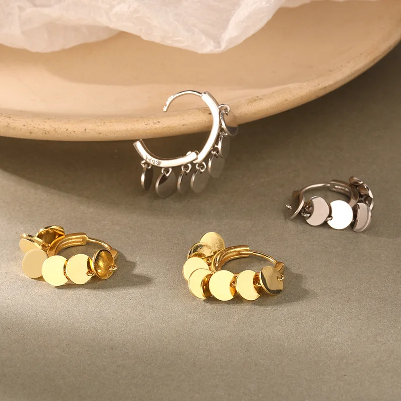 

RAINBOW HOOP Sequins Vintage Personality Ear Clip 925 Sterling Silver Korean Sweet Romantic Style Women Earrings Fine Jewelry