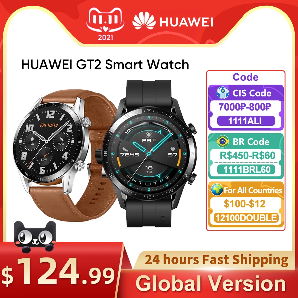 

HUAWEI Watch GT2 GT 2 глобальная версия GPS 14 дней работы водонепроницаемый телефон Smart Call пульсометр трекер для Android iOS