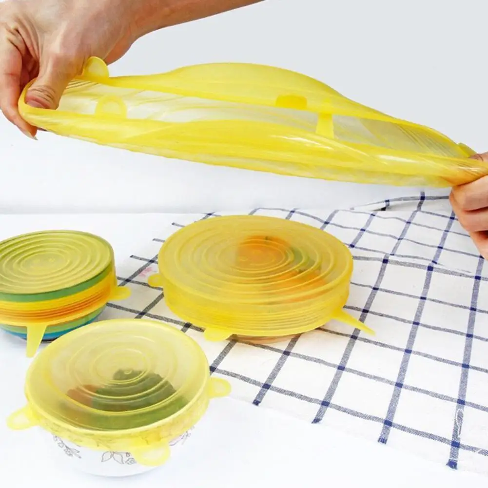 

6 Pack Silicone Stretch Lids Durable Reusable Airtight Food Of Containers And Shapes Fits Wrap Sizes All Covers P1B3