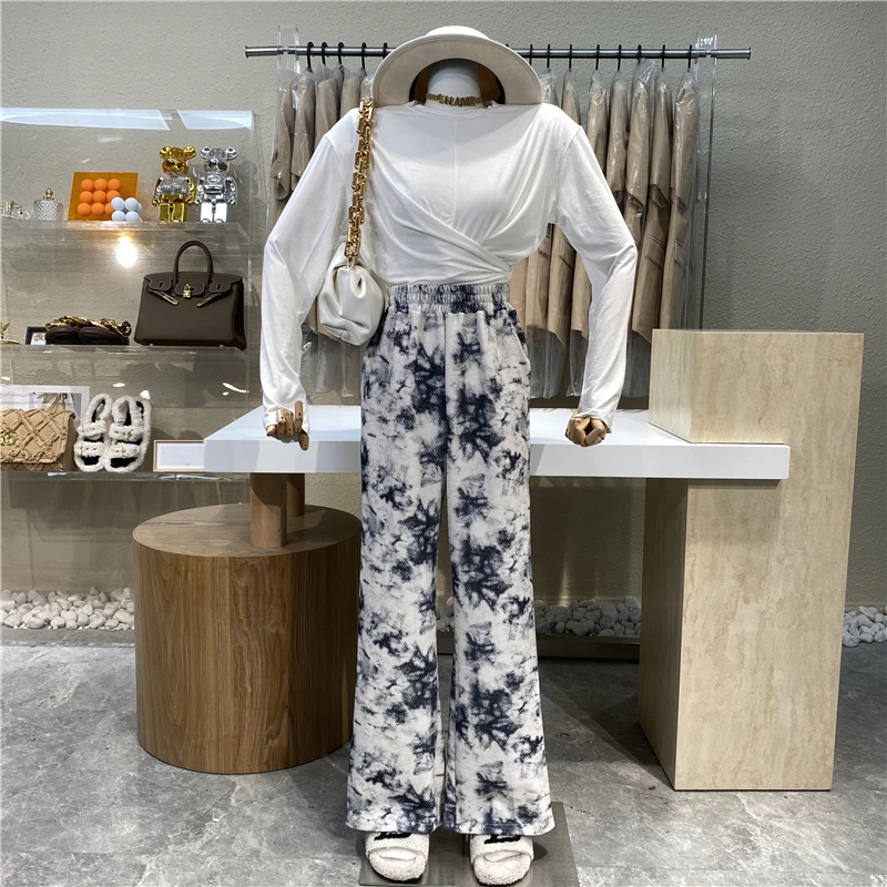 

Niche Design 2021 Loose Tie-dyed Print Wide-leg Trousers Slim High-waisted Pants