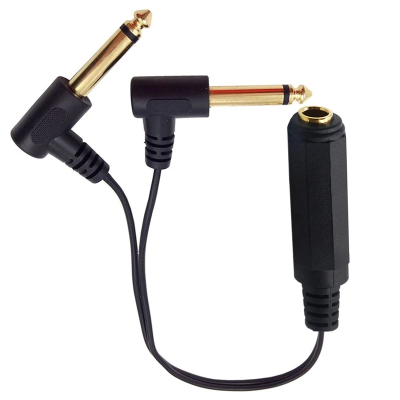 Gold Plated 6.35mm Female 1/4&quot TS/TRS Stereo To Dual 2 X Male TS Mono 90 Degree Right Angle Y Splitter Audio 25cm cable | Компьютеры и