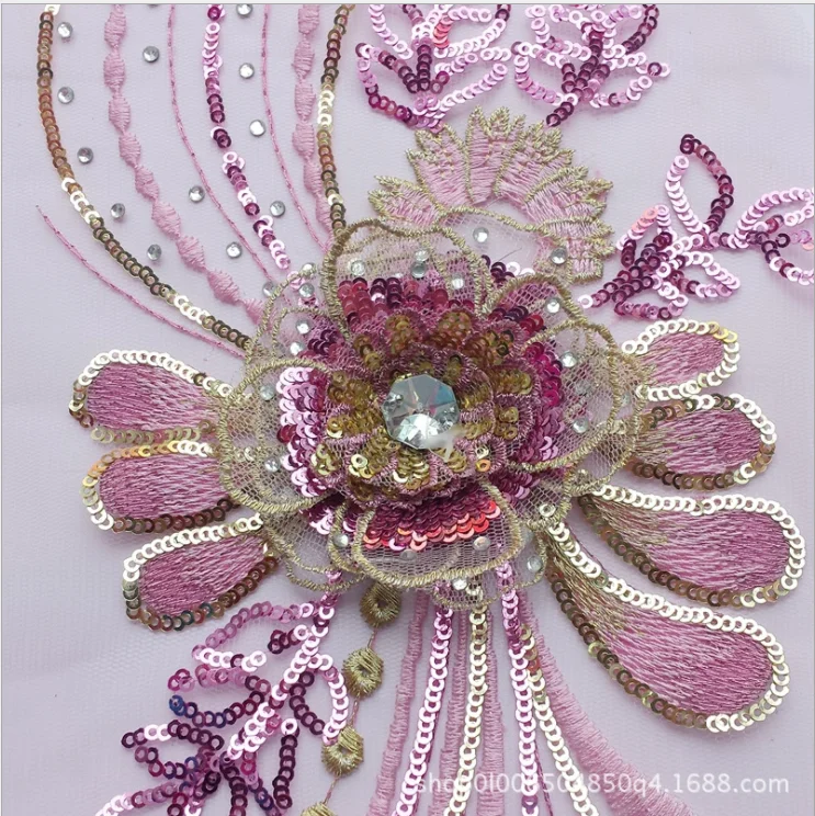 3d Цветочная аппликация Алмазный кристалл тяжелая вышивка кружево швейная