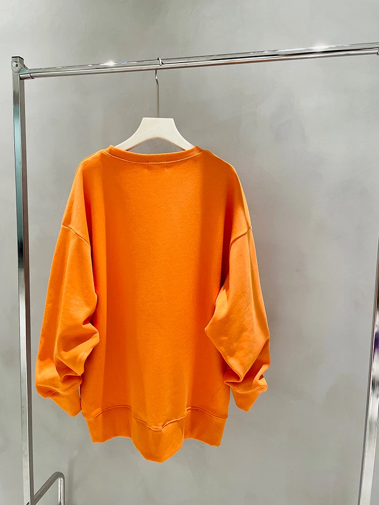 

Women's Mid-Length Sweatshirt 2021 New Spring Loose Korean Style Batwing Sleeve Round Neck Top Teenager Cotton Shirts