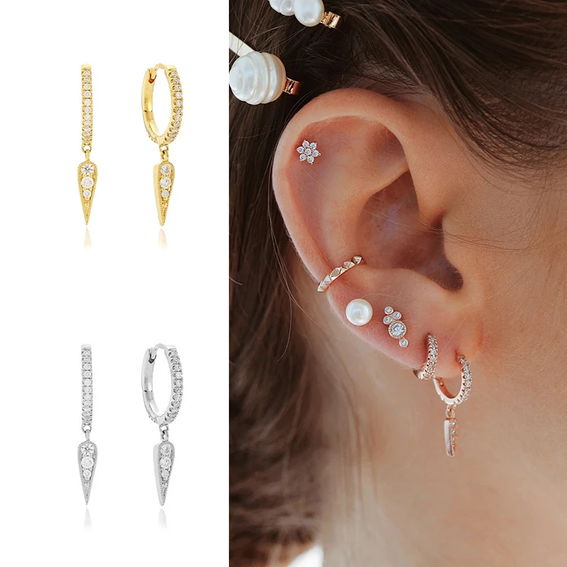 Серьги гвоздики Женские Треугольные из серебра 925 пробы с