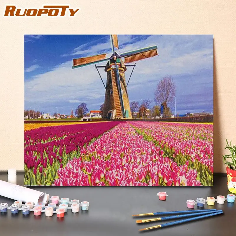 

RUOPOTY flowers sea paints by numbers kits acylic wall decor diy painting by numbers home decor gift artworks