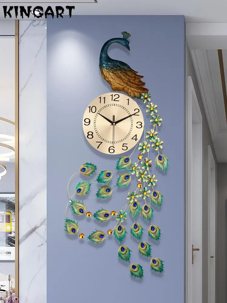 3D золотые алмазные настенные часы Павлин металлические бесшумные цифровые для