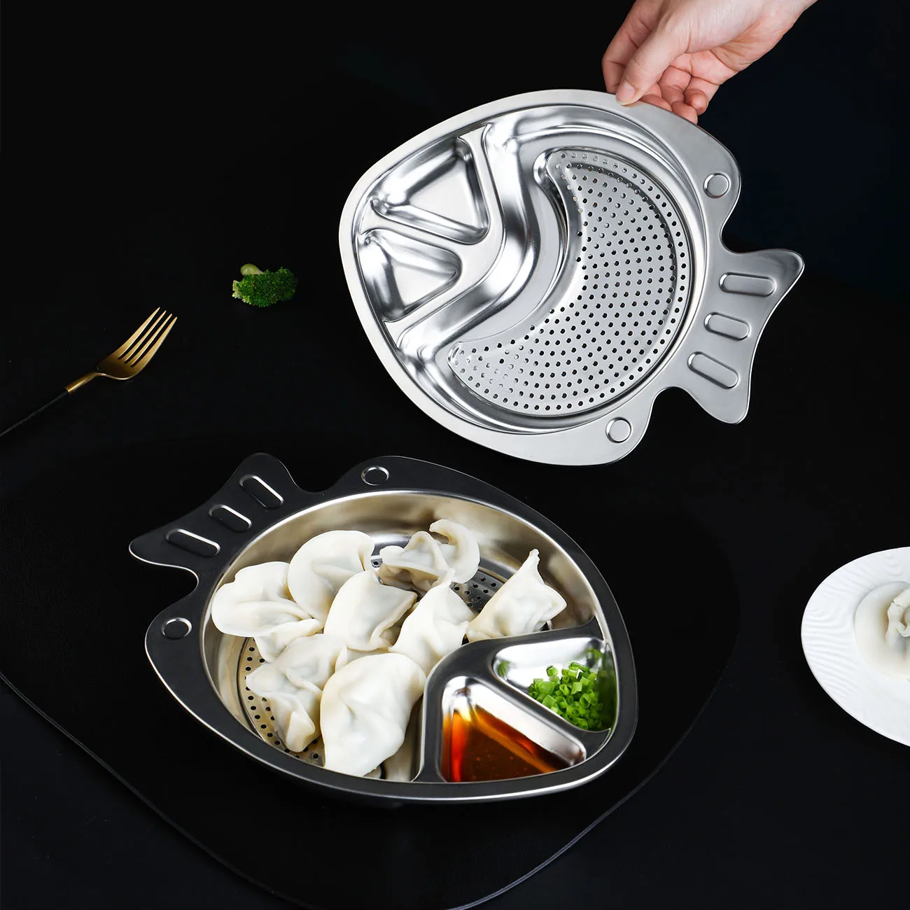 Большой Ёмкость тарелка для пельменей с уксус блюдо бытовые разделены