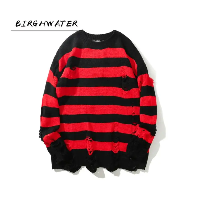 

Мужской/женский/Мужской трикотажный свитер с дырками, в полоску