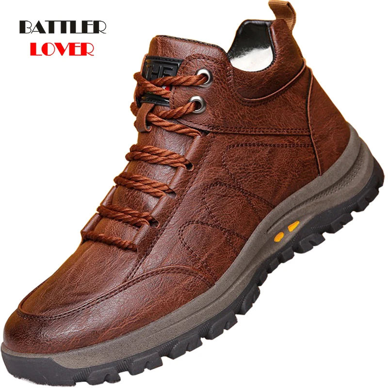 

Men Snow Boots Comfortable Winter Warm High Quality Ankle Footwear Fashion Wool Plush Outdoor Botas for Male Genuine Leather