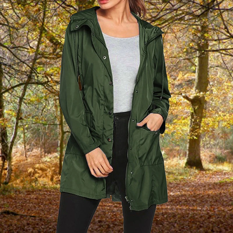 Женский ветрозащитный плащ с капюшоном длинная спортивная куртка для активного