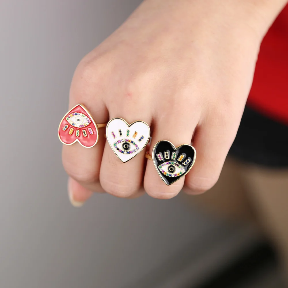 Винтажное красное белое черное в форме сердца эмаль сглаза Открытый браслет