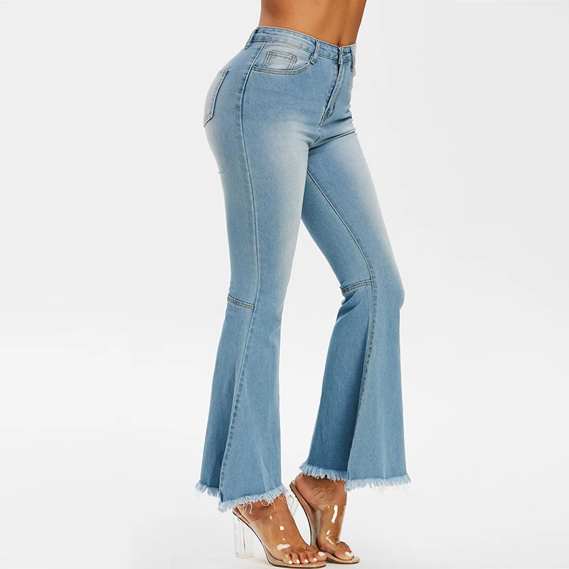 

2021 New Fashion Wholesale Sexy Frayed Hem Flare Jeans For Women