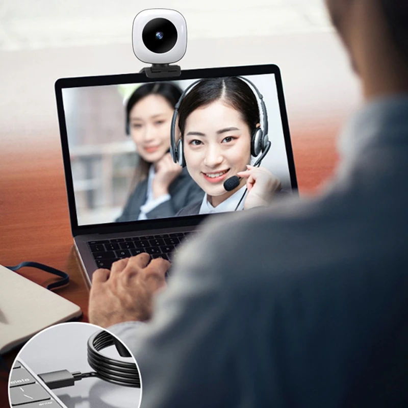 

2K Plug-And-Play Webcam Has a Built-in Microphone Light for Real-Time Streaming Video Chat and Online Video Conferencing