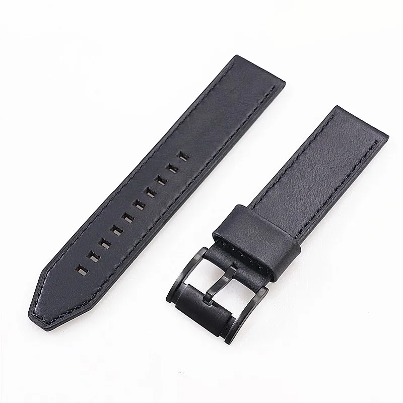 Smooth 22mm Black Tray Watchband Rivet Genuine Leather Watch Strap For Fossil Fs4656 Fs5586 Wristband Bracelet With Black Buckle