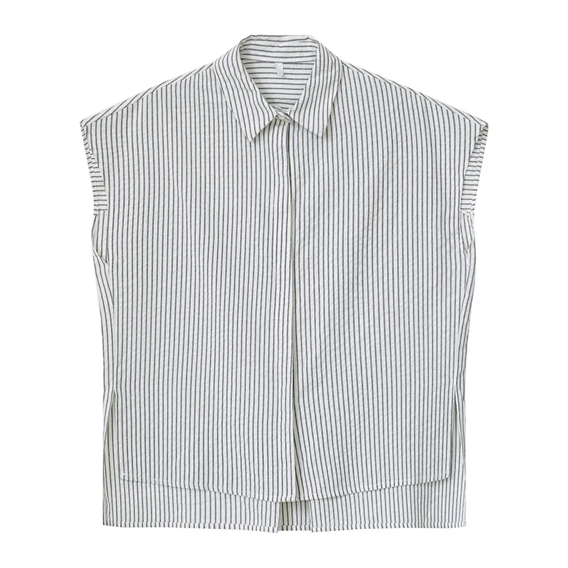 

TVVOVVIN 2021 Korean Summer New Simple Laple Striped Loose Casual Sleeveless Shirt Women's Casual All-match Top D9IP