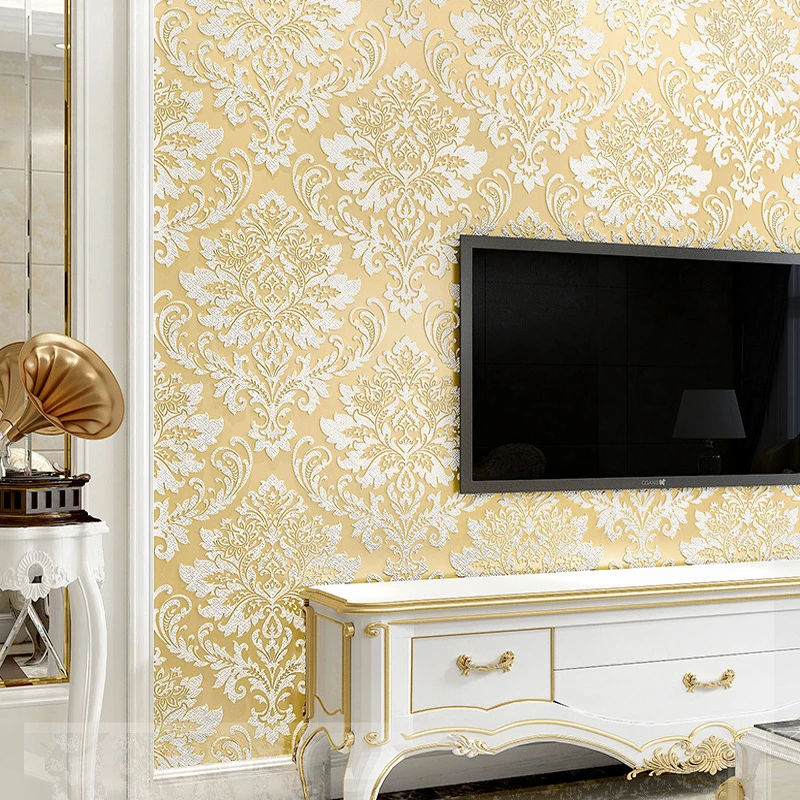 3D тисненые Дамасские обои в Европейском стиле серый фиолетовый для спальни