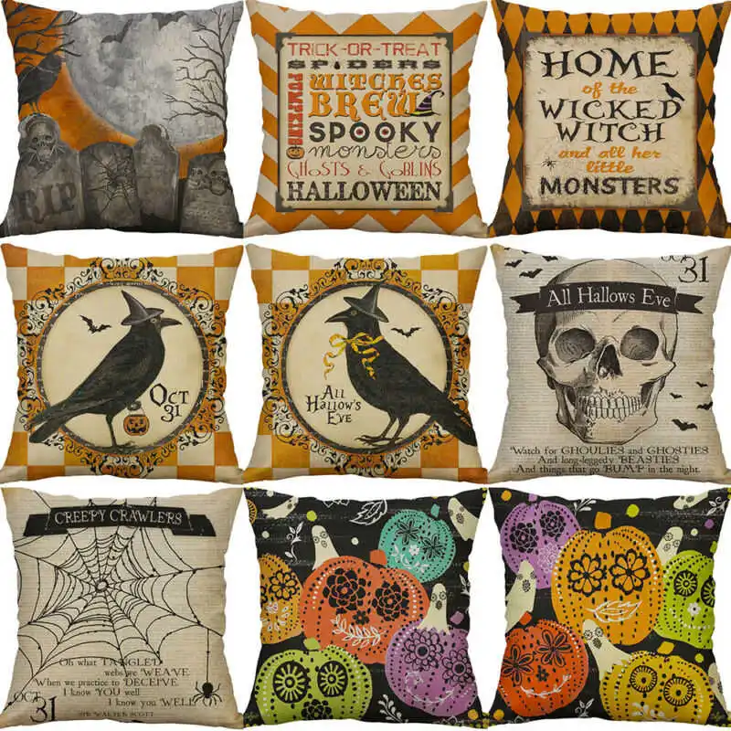 Чехол Подушка с рисунком в виде черепа 18 дюймов из хлопка и льна для домашнего