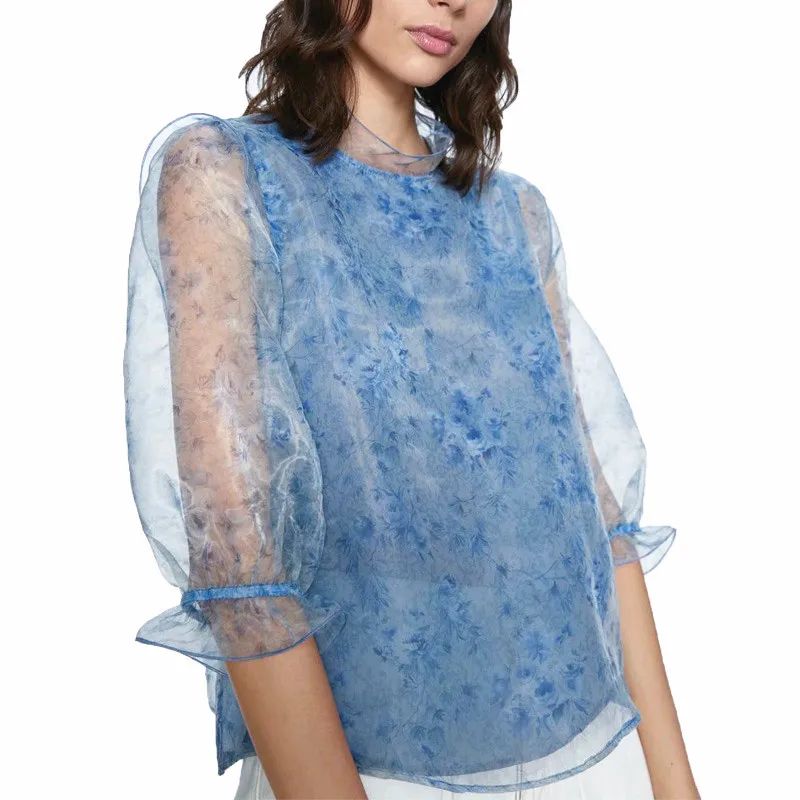 Элегантная летняя блузка с принтом для женщин 2020 пышные топы длинными рукавами и