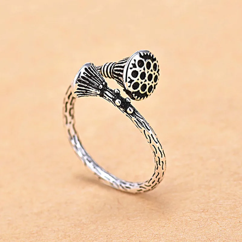 

Korean Retro Lotus Lotus Flower Ring Silver Plated Opening Adjustable Ring Charm Women's Party Ball Jewelry Daily Collocation