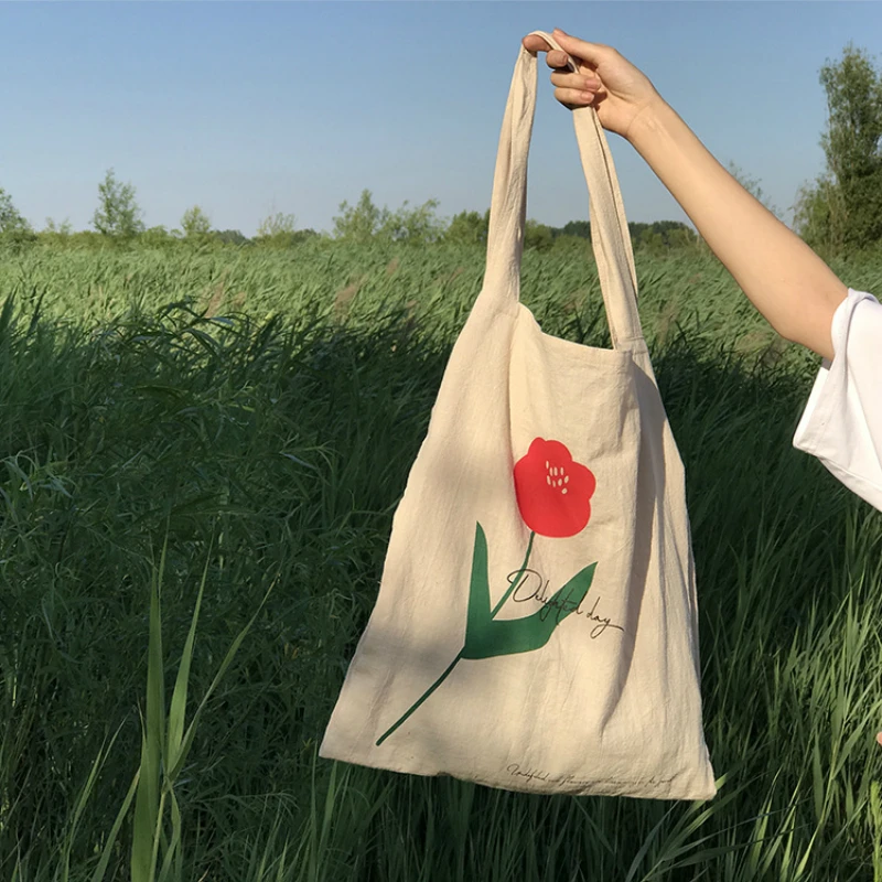 

Модная женская Холщовая Сумка-тоут на плечо, большая сумка для покупок, хлопковые тканевые женские сумки с цветами, новая Экологичная женск...